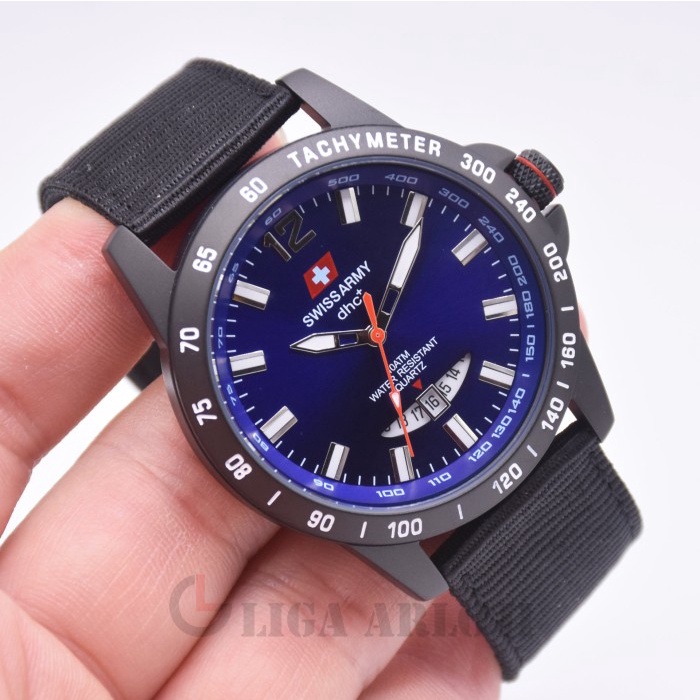 misi- Swiss Army DHC+ Jam Tangan Pria Kanvas SA 3777 Analog Tanggal Biru