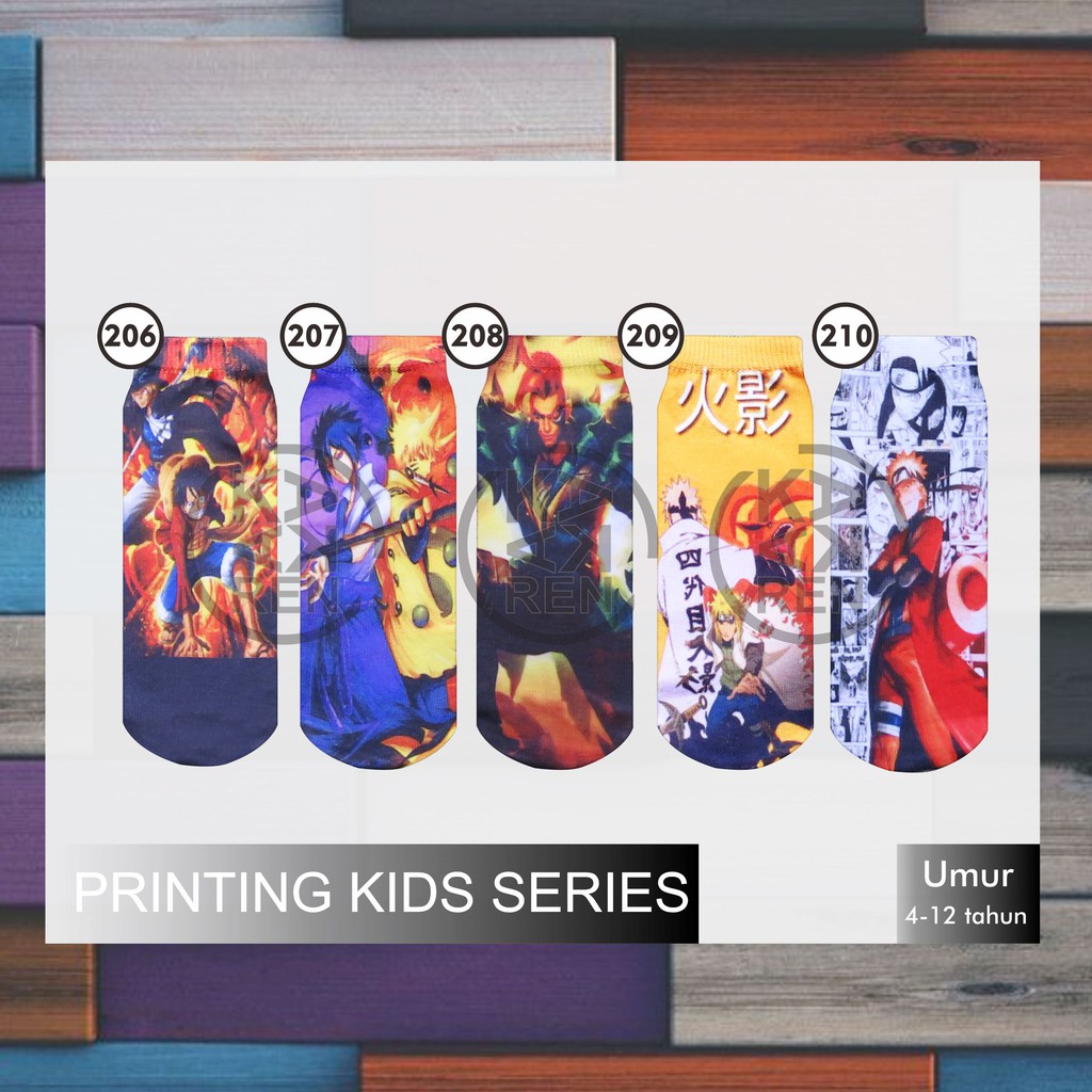 Kaos Kaki Printing Anak Karakter LOL, Hello Kitty, Naruto K