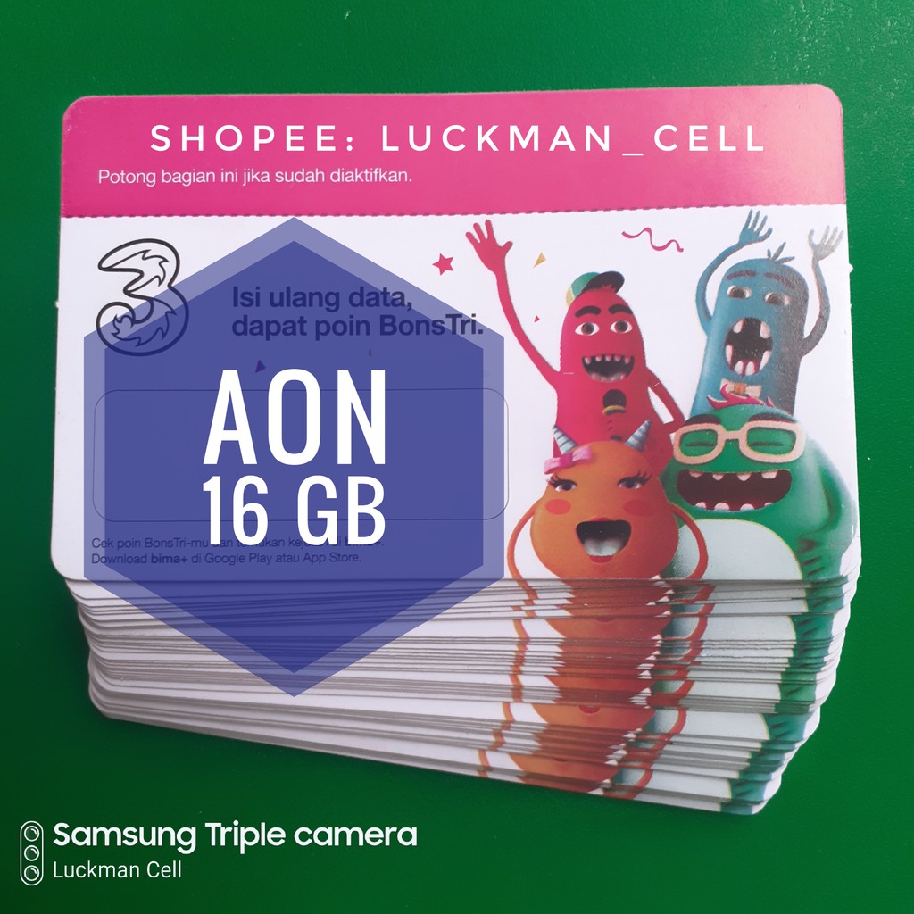 ISI 100 PCS VOUCHER TRI AON 16 GB BARU ( 16  GB AON + 16 GB STREAMING) AREA PRIANGAN TIMUR