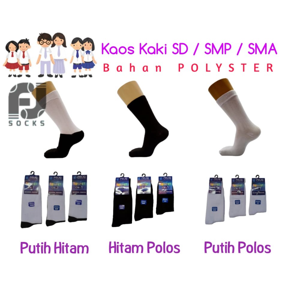 Kaos Kaki Sekolah Hitam Putih Bahan Polyster (SD SMP SMA)