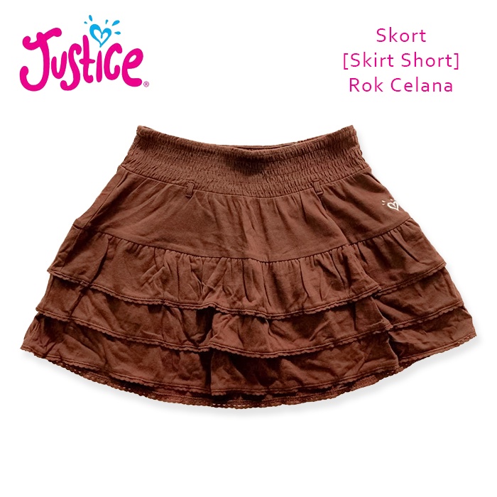 Rok celana anak perempuan Justice polos bordir logo