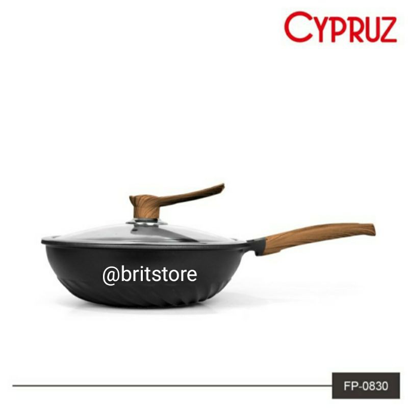 Cypruz Die Cast Wok Pan 30cm + Lid/ Wajan Die Cast Marble Coating Cypruz
