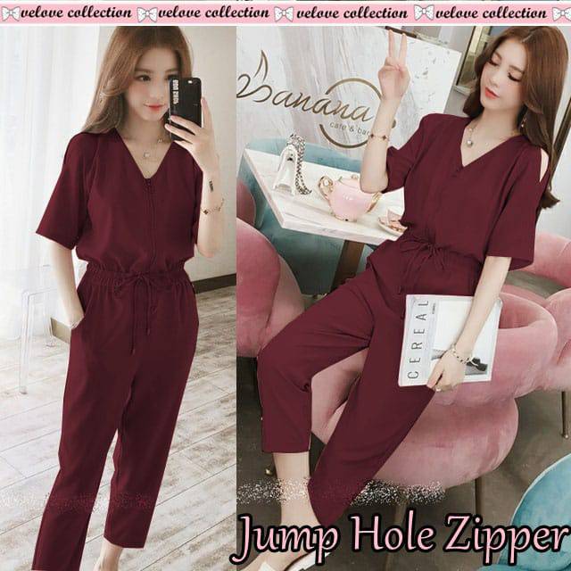 Bisa COD Jampsuit hole Zipper