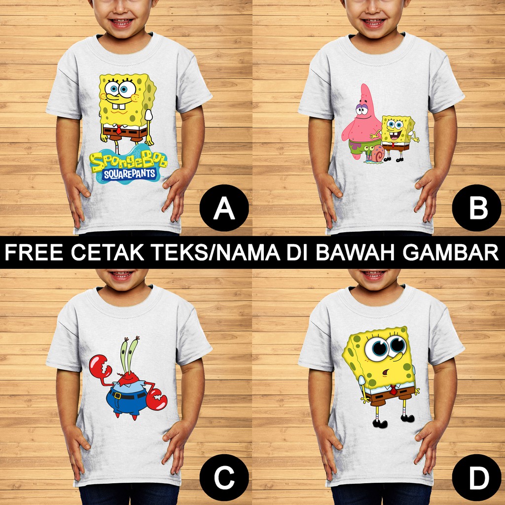 Spongebob Patrick Squidward Baju Kaos Anak Dan Balita Kartun Karakter Custom Teks Nama Shopee Indonesia