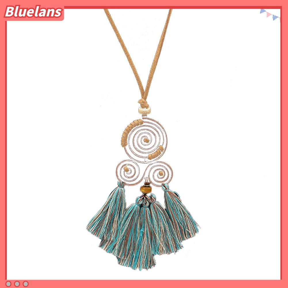 Bluelans Kalung Rantai Panjang Dengan Liontin Spiral Rumbai Gaya Bohemian Untuk Hadiah