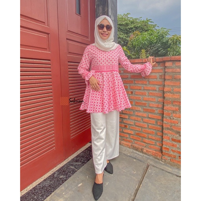 Chana Peplum Blouse Atasan Batik Modern Wanita Kerja Kantor Cantik Pastel Kekinian