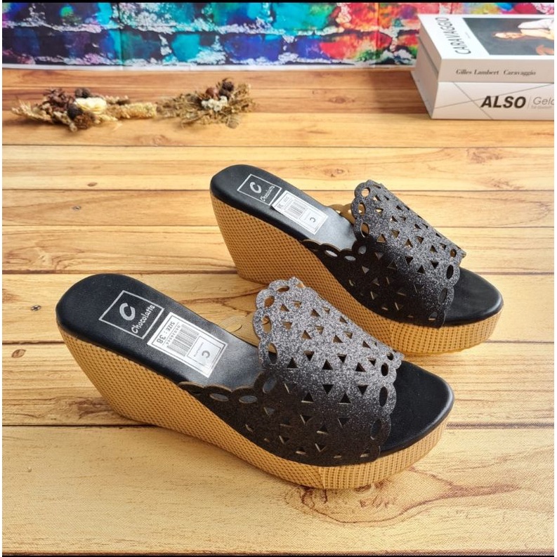 ABBUSHOES Nn 26 sandal wedges laser  veronica sol karet  7cm