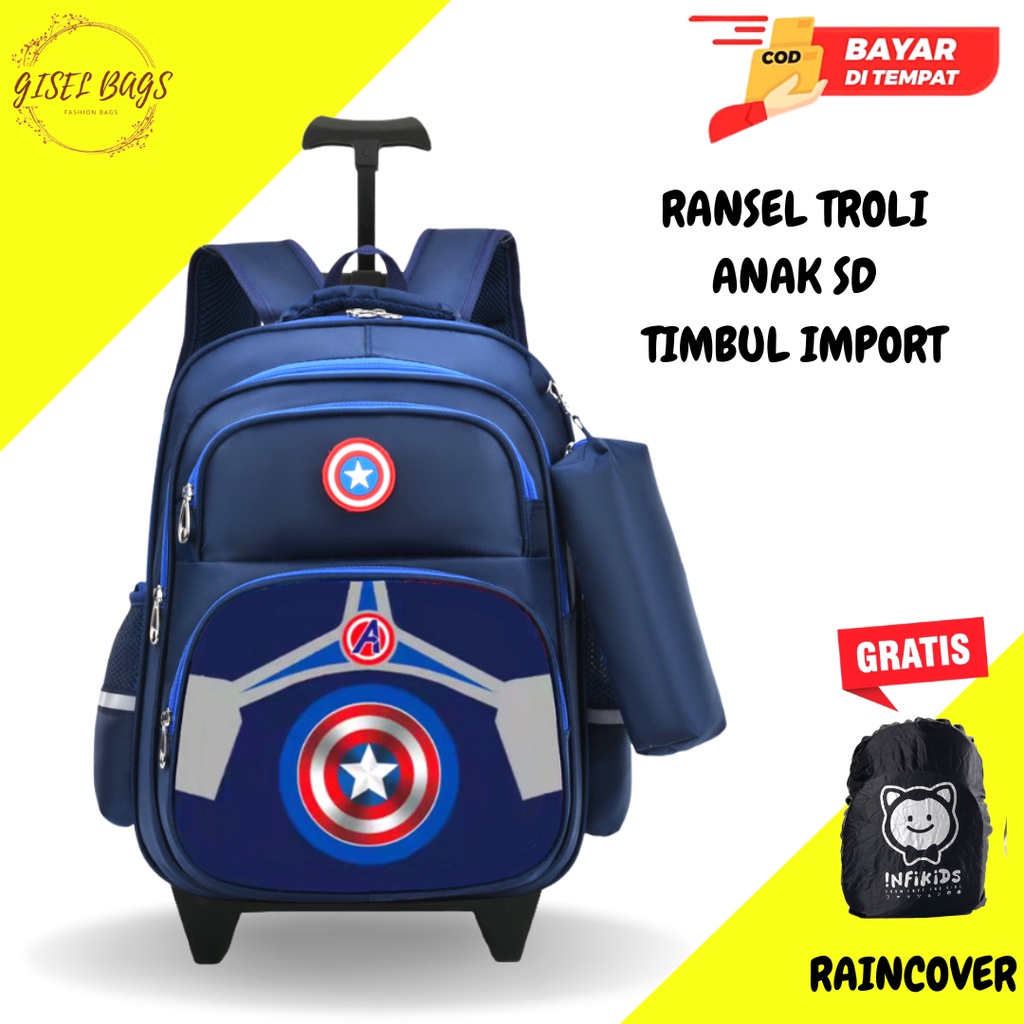 Tas troli anak laki laki sekolah sd import gambar timbul karakter superhero waterproof