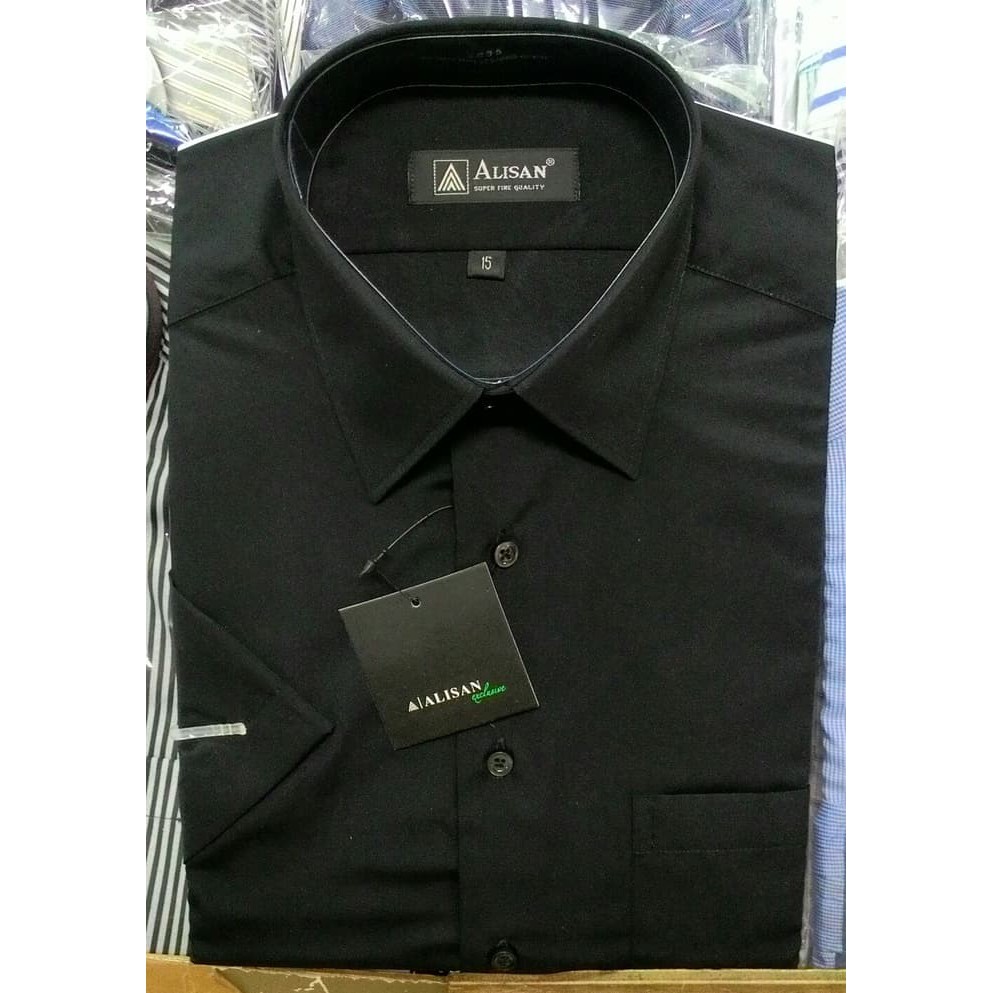 Kemeja Pria Alisan Hitam Pendek Reguler