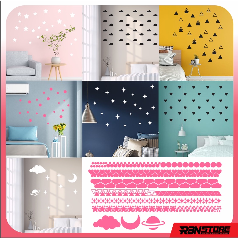 STIKER DEKORASI AESTHETIC UNTUK KAMAR BEBAS PILIH WARNA - CUTTING STICKER HOME DECOR RBN0056