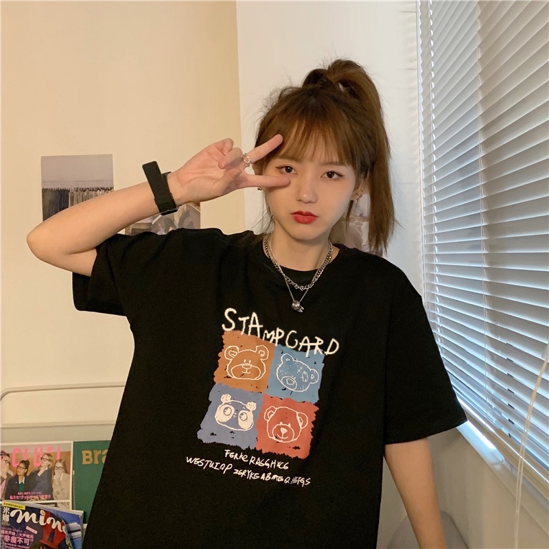 Kaos Atasan Wanita Katun Hitam Import/Baju Pendek Cewe Oversize/Kaos Korean Style/Premium T-shirt