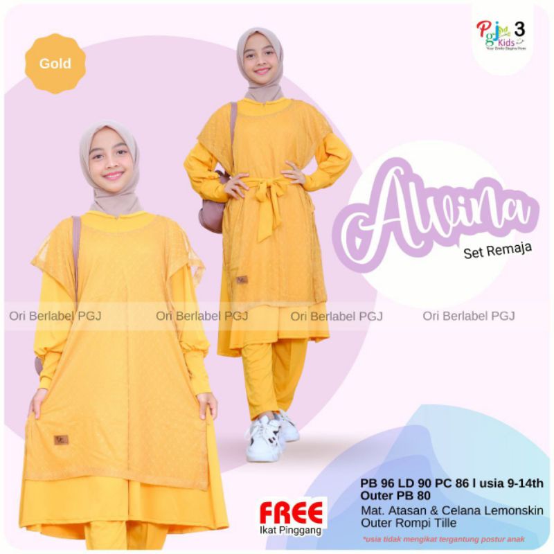 alvina set remaja / setelan tunik remaja perempuan / one set anak cewek terbaru / baju muslim anak p