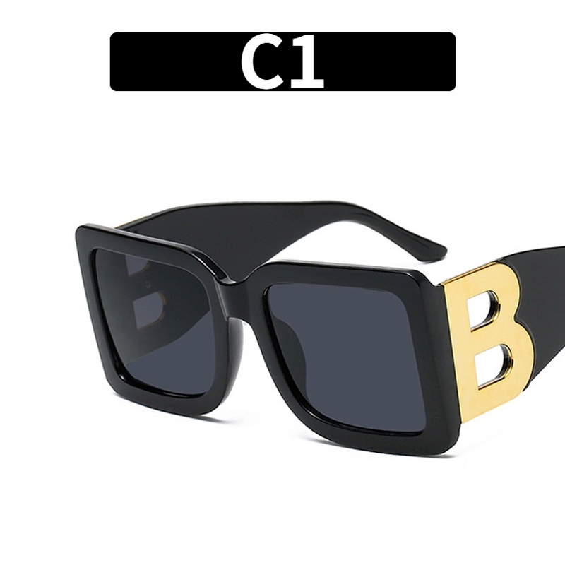 (YUZHU) COD INS Style Oversized Square Sunglasses B Letter Kacamata Retro Tren Eropa dan Amerika Wanita