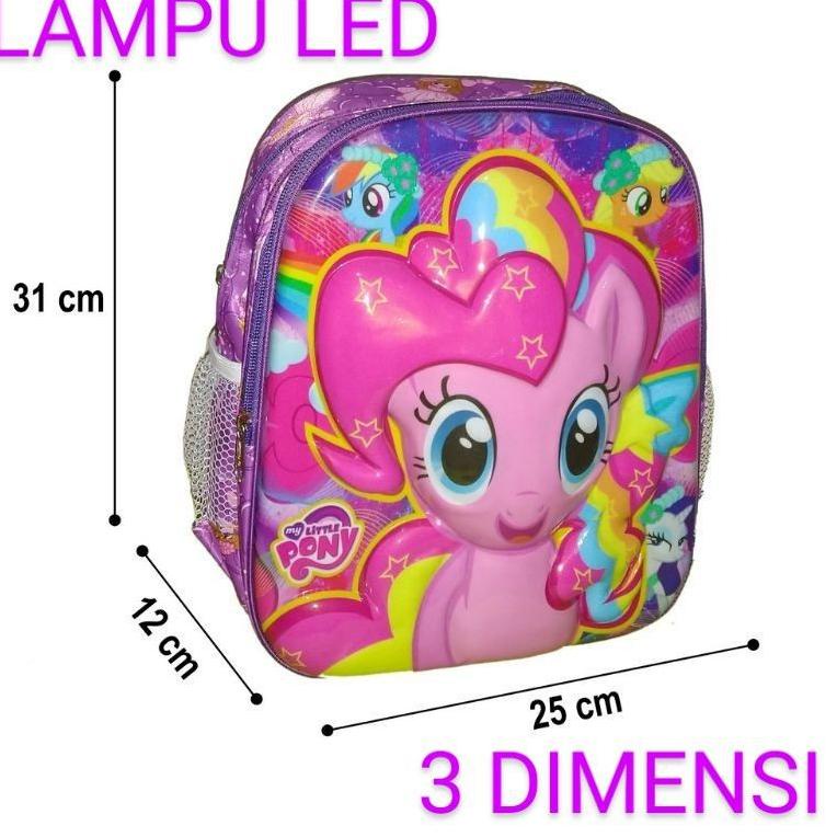 Tas Ransel Lampu nyala LED anak TK paud timbul 3D mika kuda pony poni {Shn31au22ᴵ}
