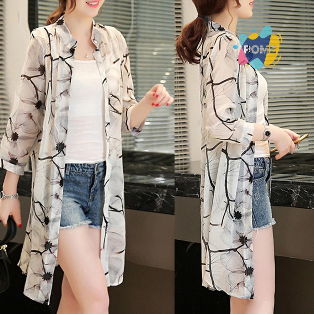  Cardigan  Panjang  Model Longgar Lengan Setengah Motif  Print 