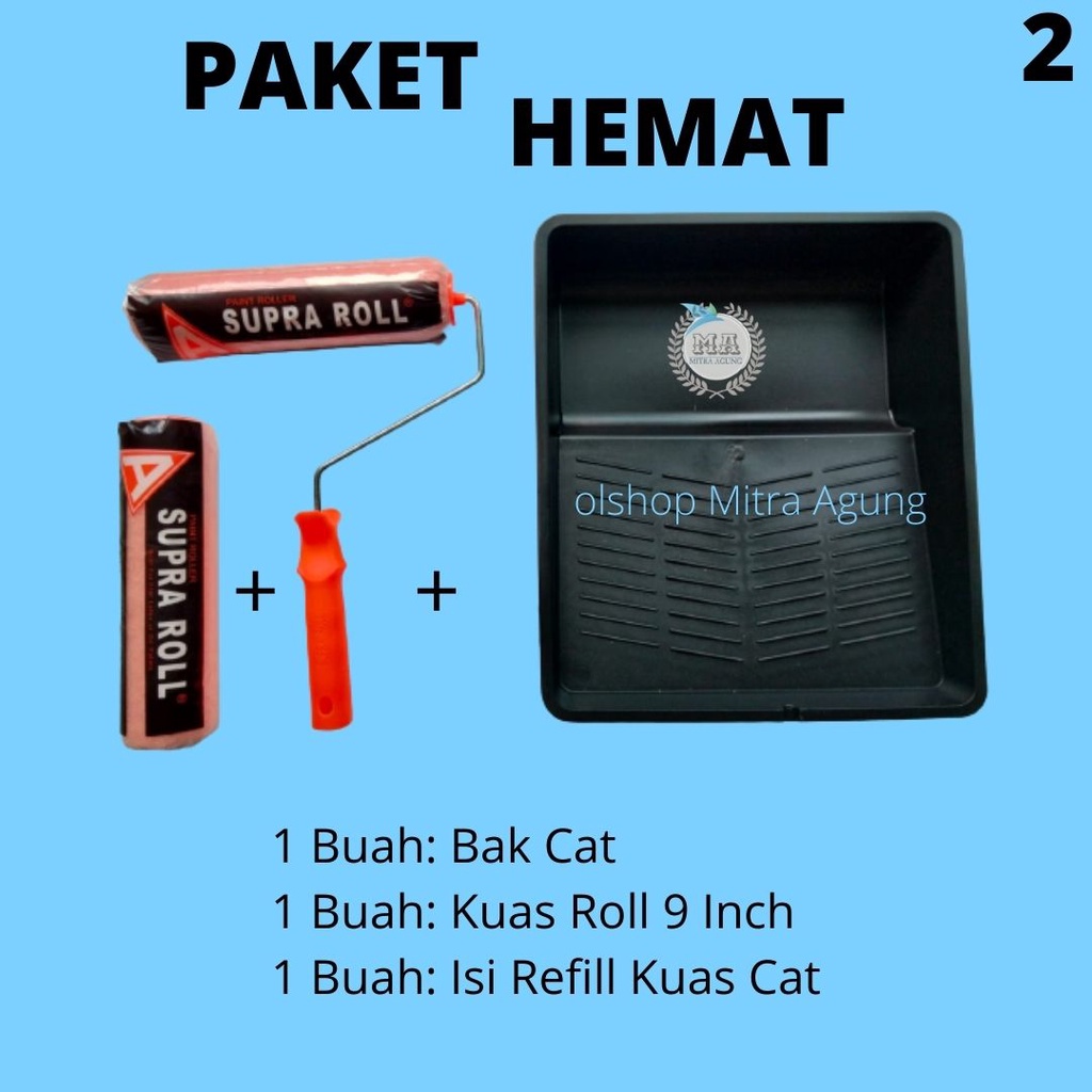 PAKET KUAS BAKCAT KUAS ROL ROLL 9&quot; inch CAT TEMBOK  / GAGANG + BULU ROLL CAT/ KUAS CAT CABUT