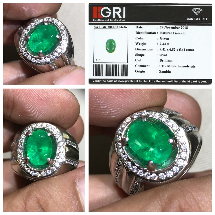 Natural 2.34ct Green Emerald Zambrud Zambia Memo GRI Set in Silver