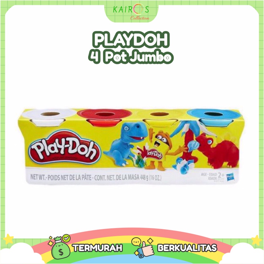 Playdoh Isi 4 Pot Jumbo 448 gr 16oz Beda Warna Original