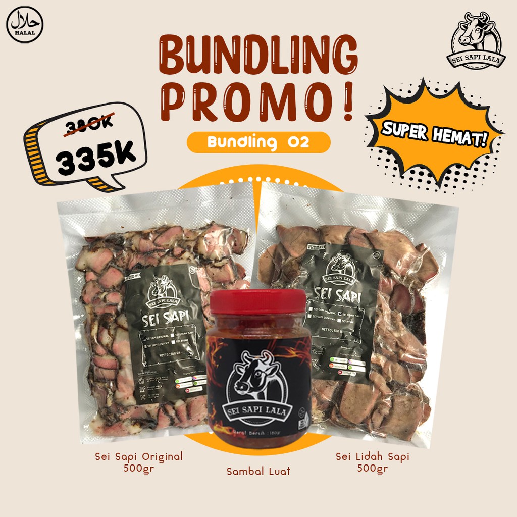 

Sei Sapi Lala Promo Bundling 02 - Sei Sapi Original 500gr + Sei Lidah 500gr + Sambal Luat 180gr