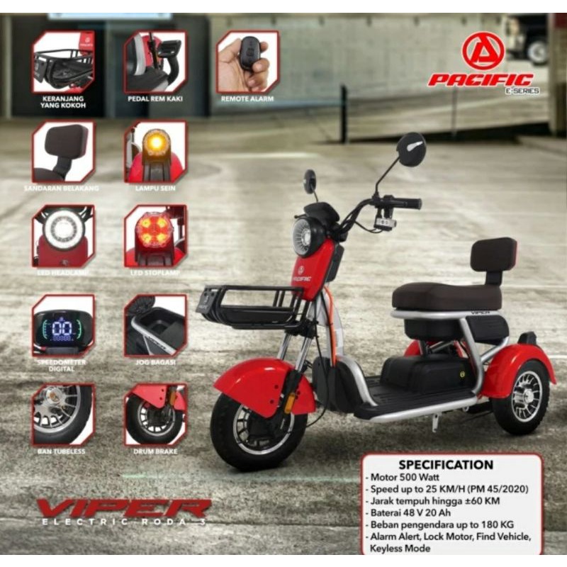 Sepeda listrik PACIFIC VIPER Electric roda 3 E bike 500 watt