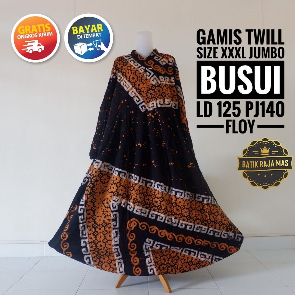 Gamis Orang Tua Wanita Dewasa Syari Lebaran Jumbo Busui Friendly Resleting Depan Twill Ori Pekalonga