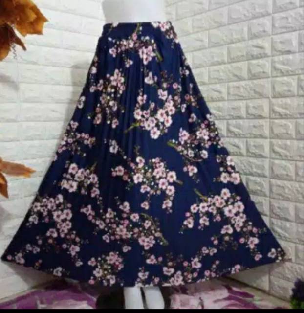 Rok Plisket Import Motif Bunga Sakura Premium