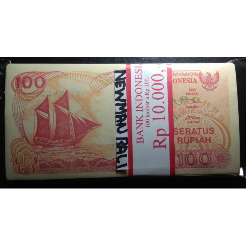 Jual Uang Kertas Kuno Indonesia 100 Rupiah Seri Perahu Pinisi 1 Gepok