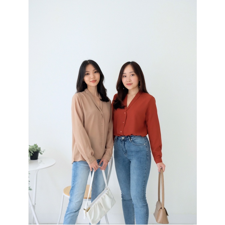 T-0400 Kemeja Wanita Long Sleeves Shirt Vneck-3
