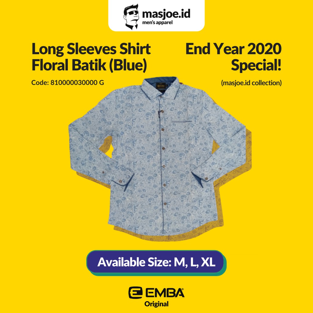 Kemeja Pria Casual EMBA Original - Long Sleeves Shirt Floral Batik (Blue)