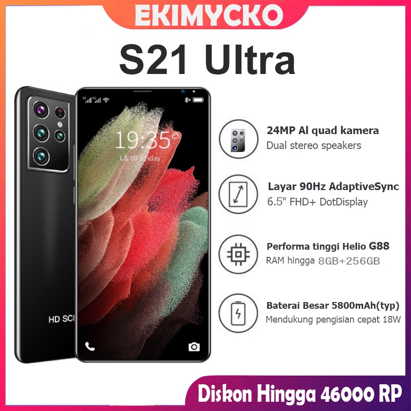 【Produk Baru】2022 Ponsel Pintar Baru S21 6.5 inci HD Kamera Handphone murah Android RAM 8GB+256GB ROM hp Smartphone Siswa Belajar Ponsel dual card