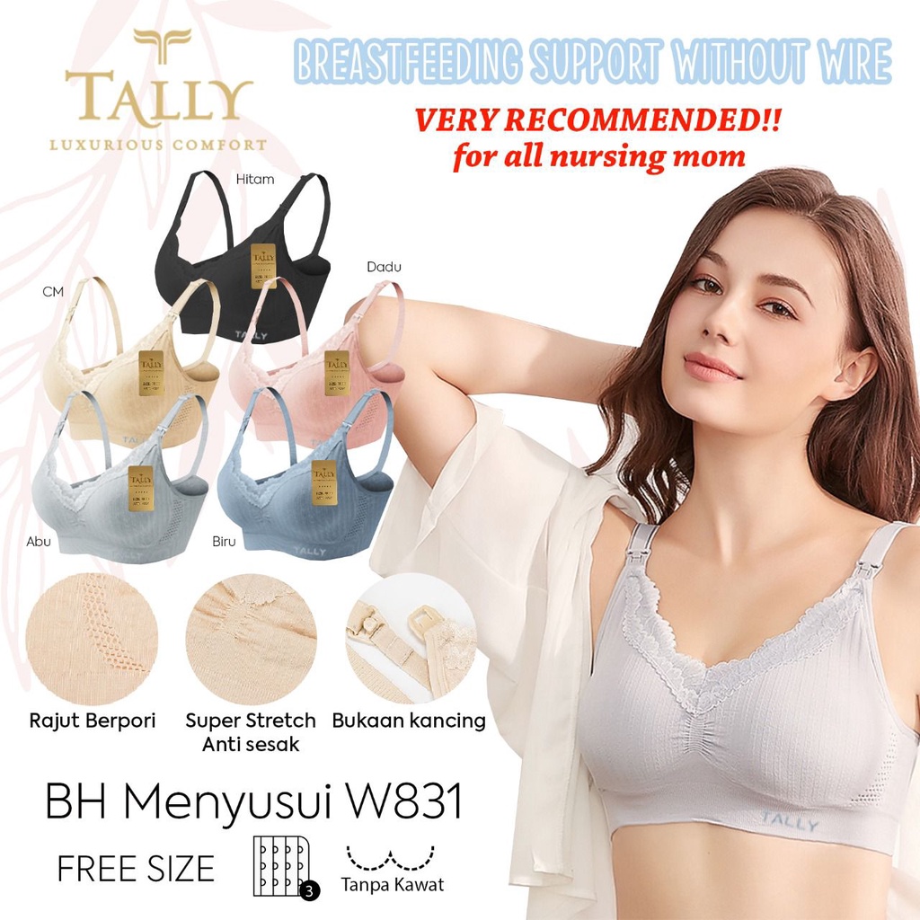 TALLY BH BRA MENYUSUI W831 I FREE SIZE I ADA BUSA TIPIS I CUP B-C | TANPA KAWAT I BAHAN RAJUT HALUS