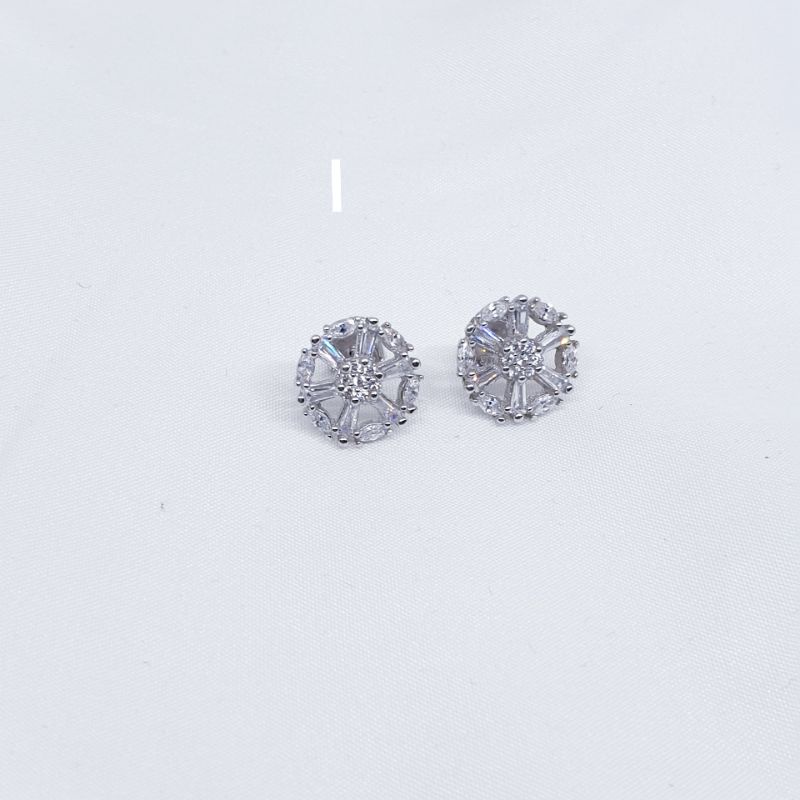 Giwang silver asli 925 mata zircon lapis mas putih