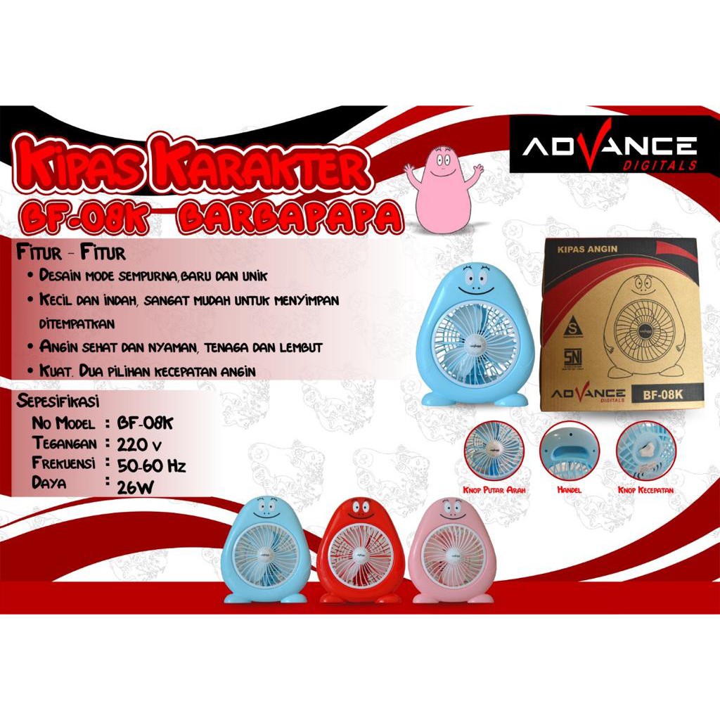 Kipas Karakter / kipas duduk / deskfan Advance BF-08K Barbapapa