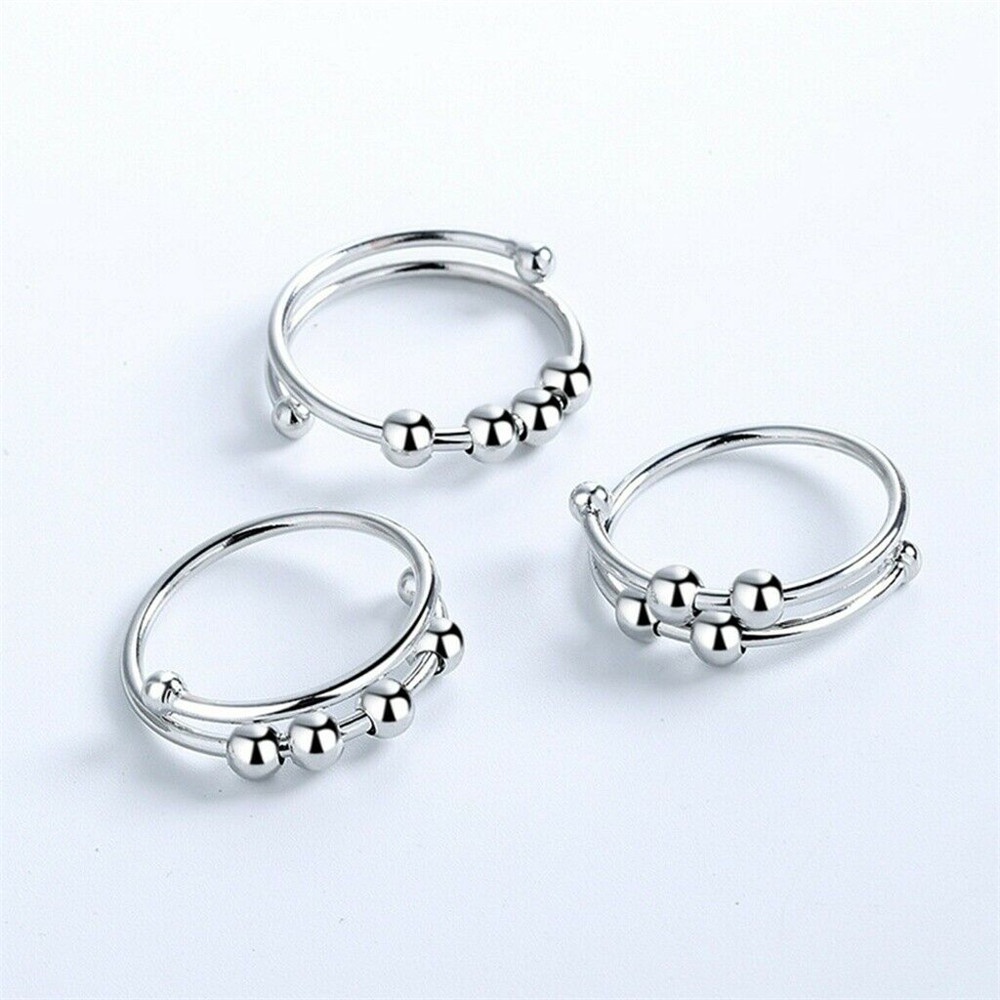 【COD Tangding】Fashion Simple Gold Silver Ball Ring Meditation Spinner Adjustable Opening Jewelry Accessories