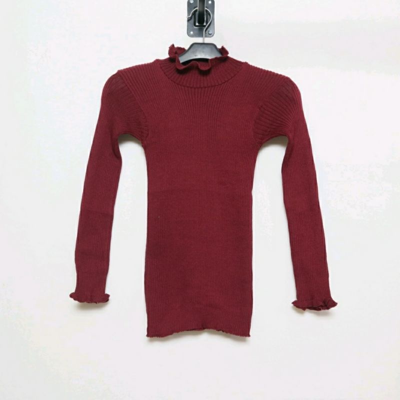 DAISY CURLY SWEATER | TURTLENECK KRIWIL LENGAN PANJANG | SWEATER KRIWIL-Maroon