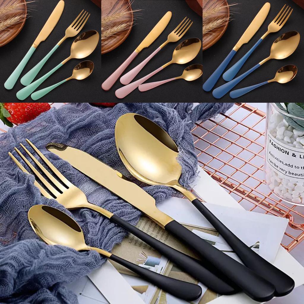 dinner table spoon set gold series portable / sendok garpu sendok teh pisau steak stainless set