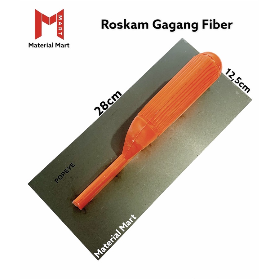 Roskam Plat Besi Gagang Fiber ORI | Raskam Sendok Acian Semen | Trowel | Material Mart