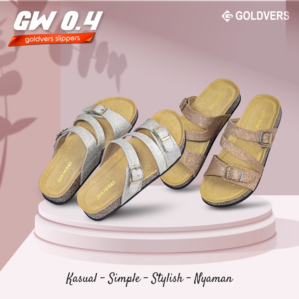 Sandal Wanita Goldvers Sandal Selop Wanita Motif Gliter Manik Original Import Sendal Cewek - Goldies