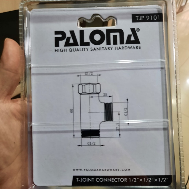 PALOMA TJP 9101 SAMBUNGAN NEPEL T CLOSET TOILET WC CONECTOR 1/2 INCH HITAM BLACK MATTE