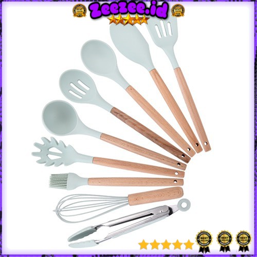 SPATULA KAYU SILIKON SET 9 PCS - PAKET ALAT MASAK LENGKAP KT397