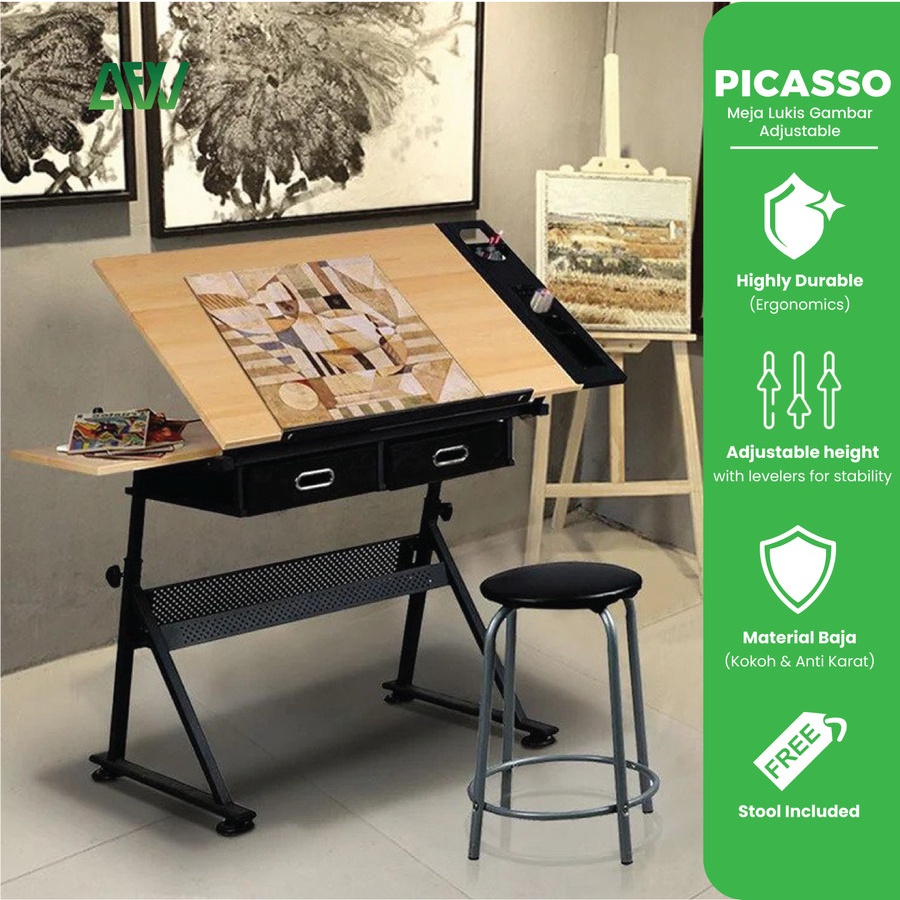 PICASSO Meja Lukis Meja Gambar Adjustable