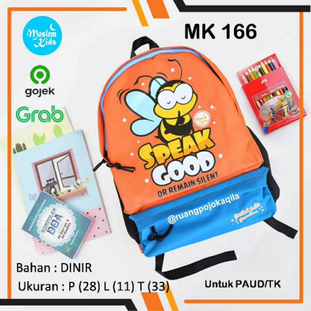 Tas Sekolah Anak Muslim Ransel Backpack Karakter Moslem Kids - Small FREE RAINCOVER