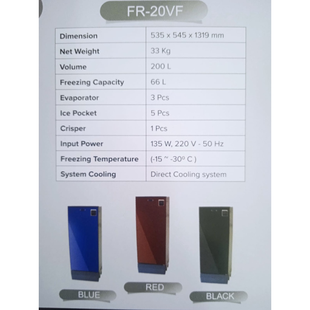 FRIGIGATE FREEZER FR 20 VF FR20VF 7 RAK FREESER ES BATU ASI DLL