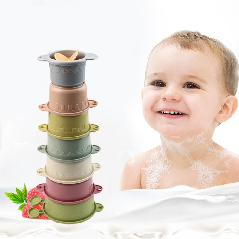 Mary 7Pcs Shower Mainan Bayi Susun Cangkir Bangunan Mainan Pasir Air Mainan Untuk w/Drain Bawah Edukasi Kamar Mandi Mainan Untuk In