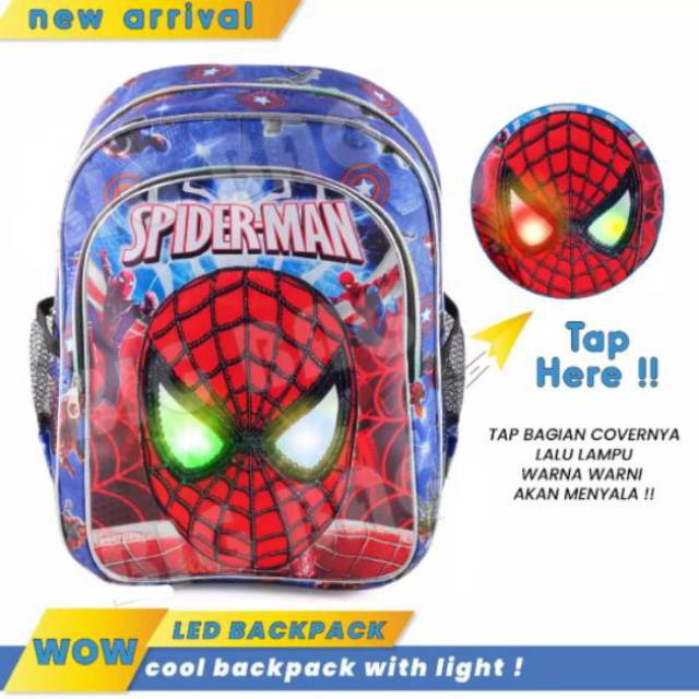 Tas ransel anak laki-laki karakter spiderman LED mata nyala - tas ransel anak