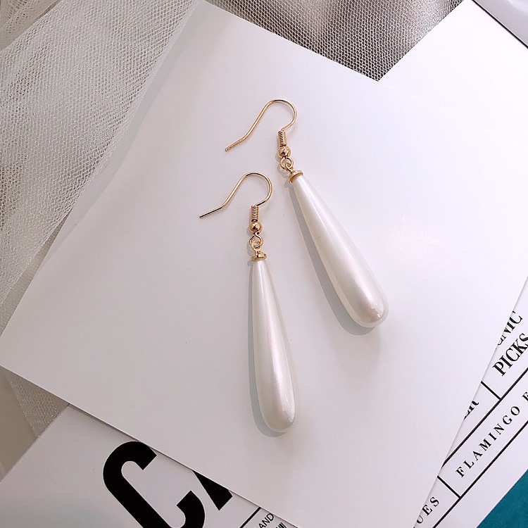 Premium Bahasa Perancis Mutiara air drop anting-anting panjang elegan anggun sederhana anting-anting