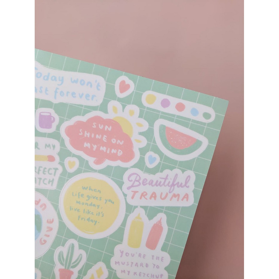 

Murah Beautiful Trauma Sticker Set - Lucu Harian Quotes Tumblr Ilustrasi Elegan