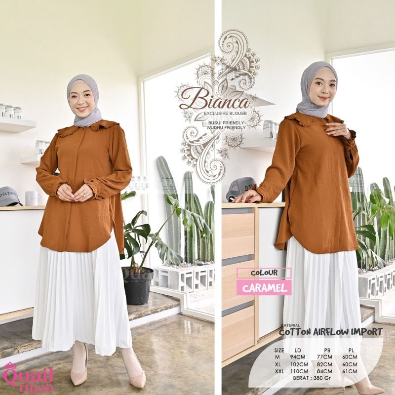 Bianca Blouse Warna Caramel size M LD 98cm fab Cotton Airflow Import ori QUAIL HIJAB