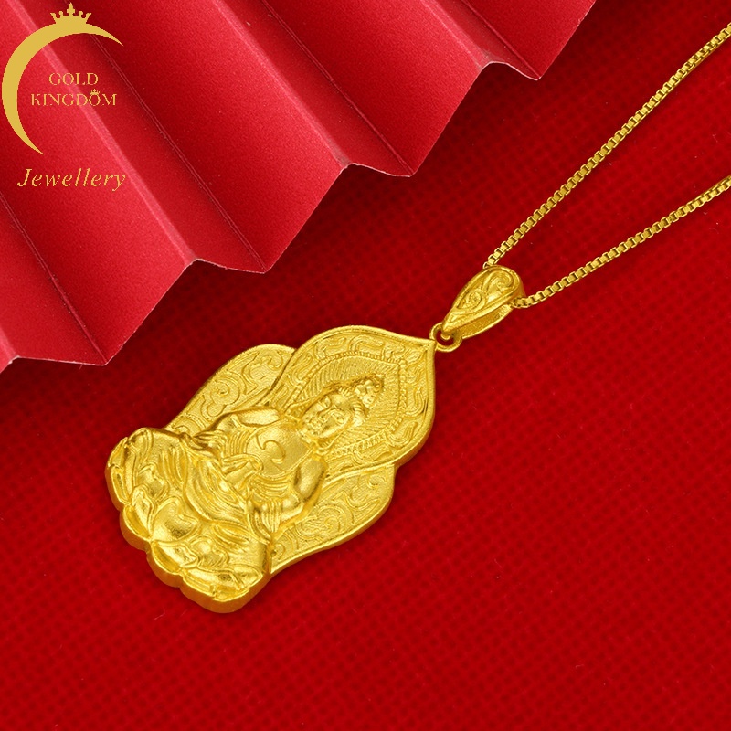 Kalung Lapis Emas Asli Kadar 375 Dengan Liontin Avalokitesvara Card Untuk Pria Dan Wanita