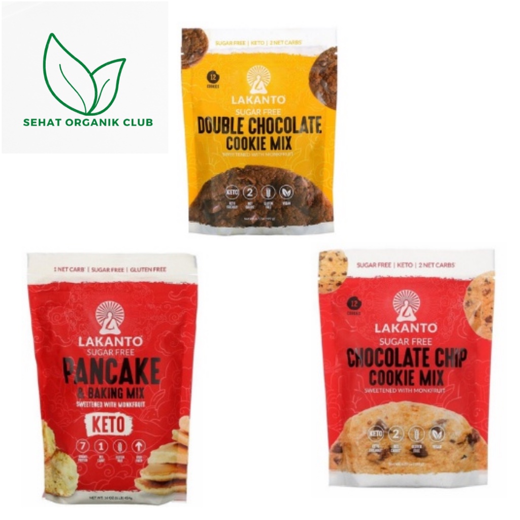 

Lakanto Pancake and Baking Mix 454 g ; Double Chocolate Chip 192 g ; Chocolate Chip Cookie Mix 192 g